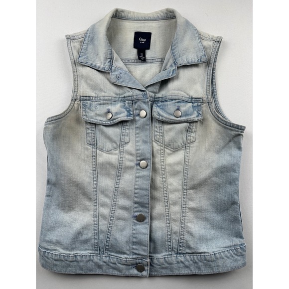 Gap Denim Vest Womens Sz Small Light Wash Blue Jean Button Down Faded Y2K - Picture 1 of 6